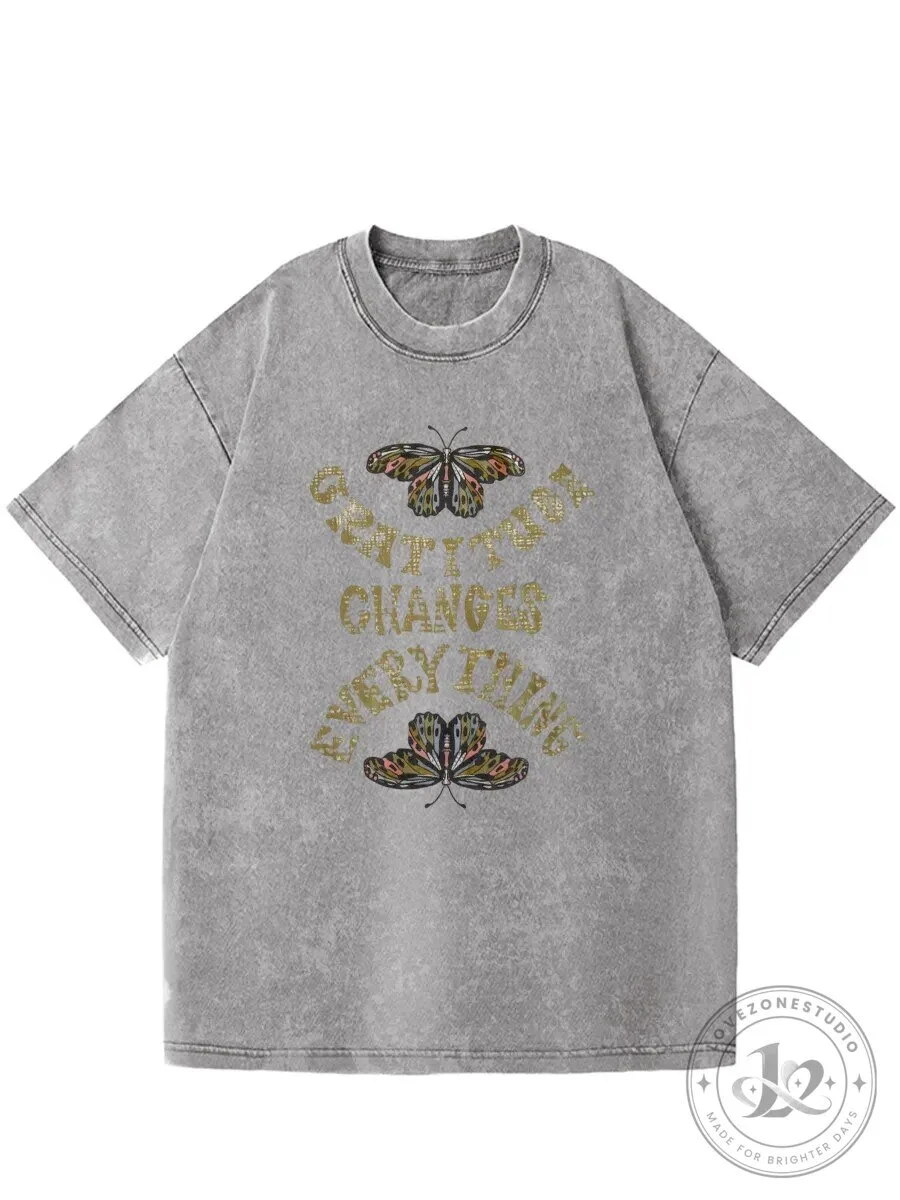 Vintage Gratitude Changes Everything Butterfly Graphic Washed T-Shirt