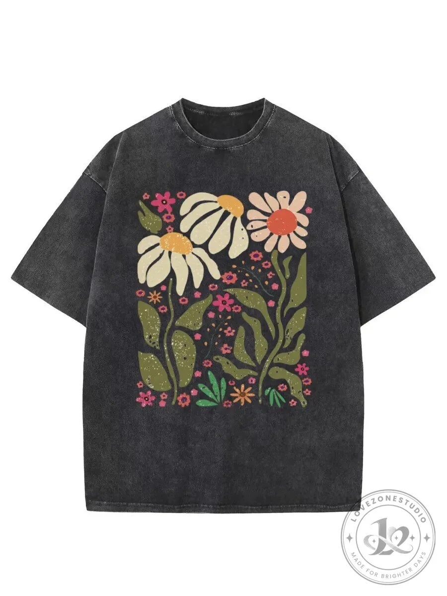 Vintage Hippie Flower Washed Graphic T-Shirt