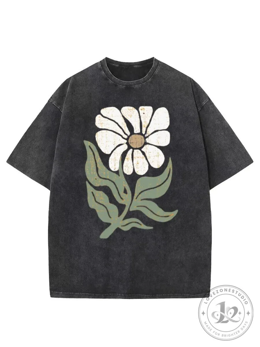 Vintage Boho Daisy Flower Distressed Washed T-Shirt